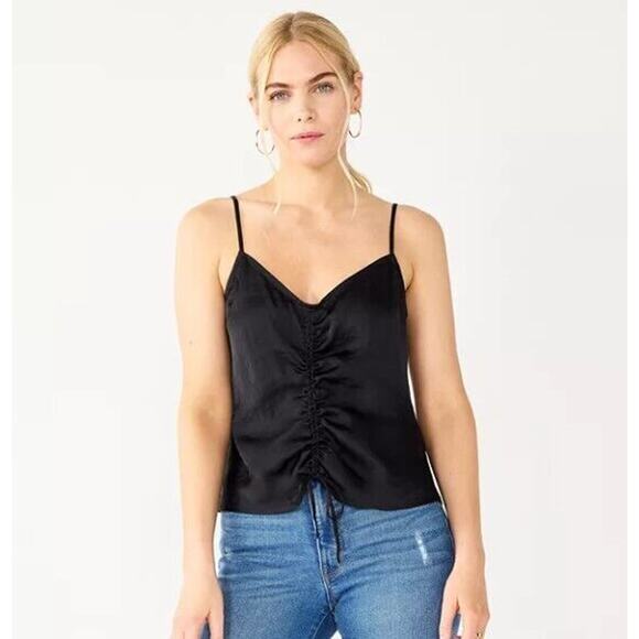 Women's Nine West Black Ruched Drawstring Front Tank Size Large - Picture 1 of 5